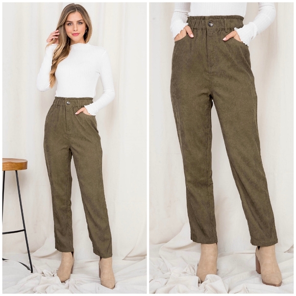 VeryJ Pants - LAST 1❗️VERY J Olive Corduroy High Waisted Pants